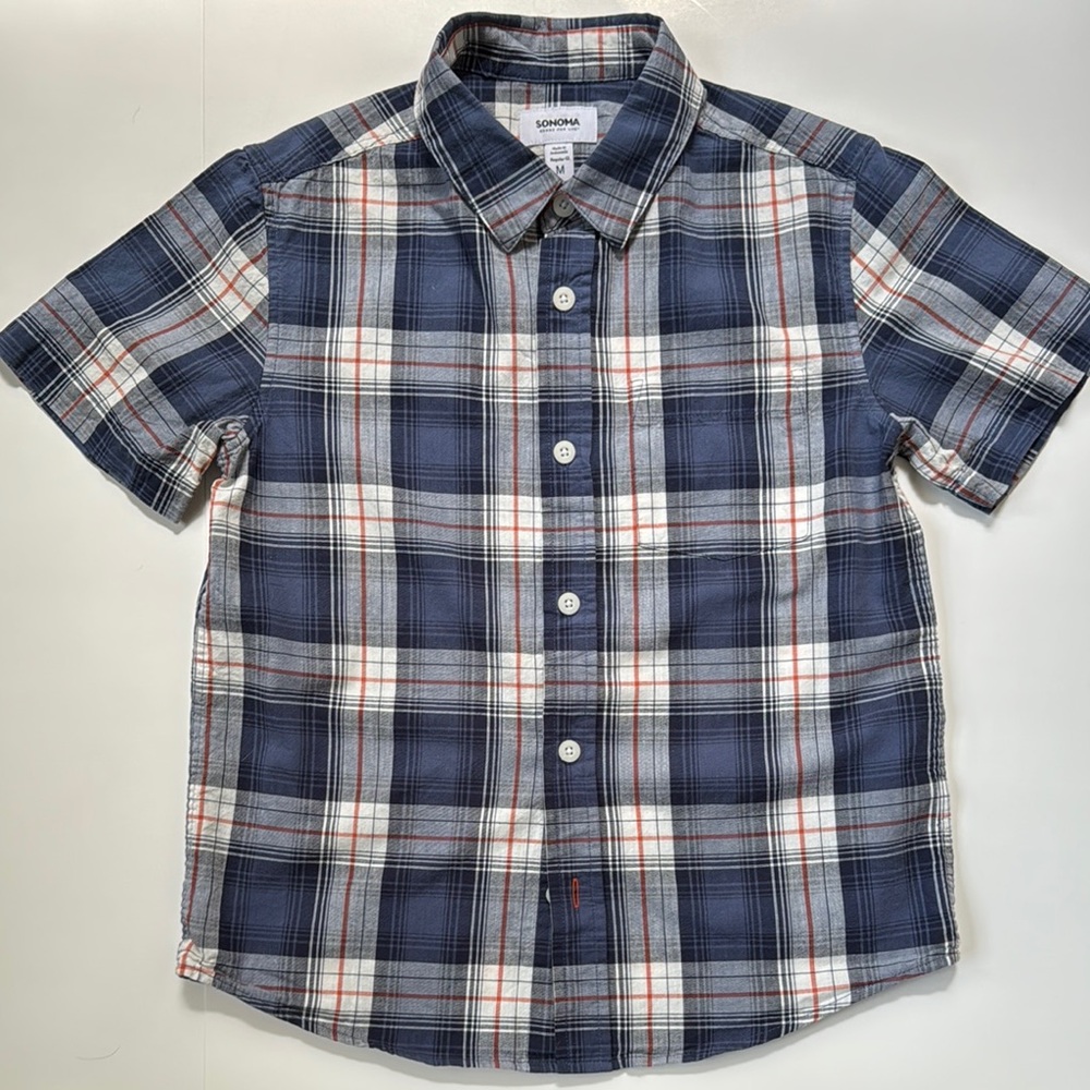 Sonoma Blue Plaid Short Sleeve Shirt Size 10/Med